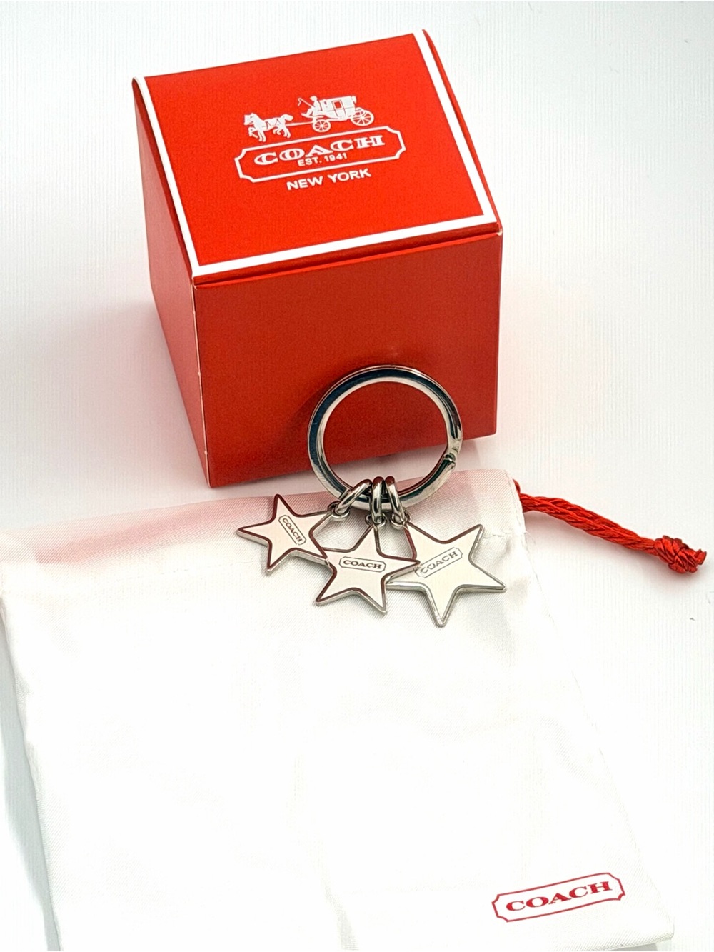 Vintage Coach Triple Star Keychain Enamel Bag Charm Rare Y2K